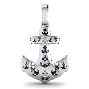 Anchor Sapphire Pendant in 18K White Gold - Photo 2