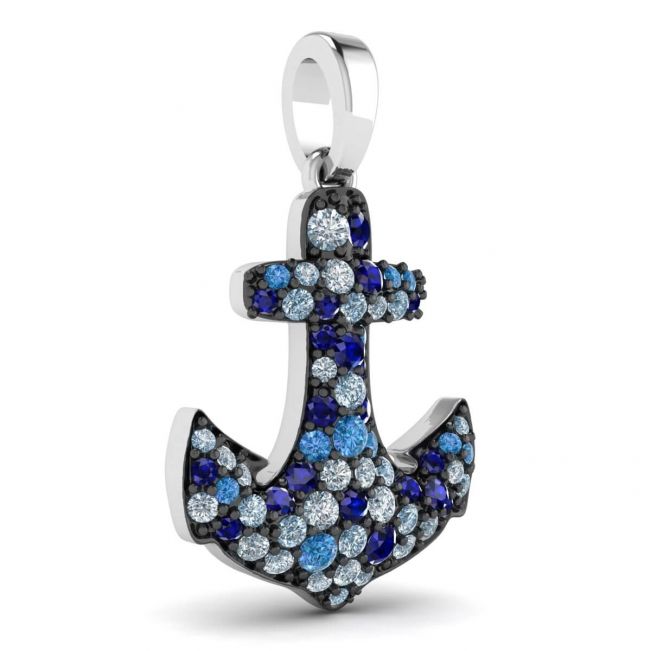 Anchor Sapphire Pendant in 18K White Gold - Photo 1